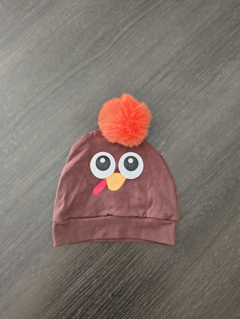 Kids Brown Turkey Beanie with Orange Pom Pom - Cute Costume Hat